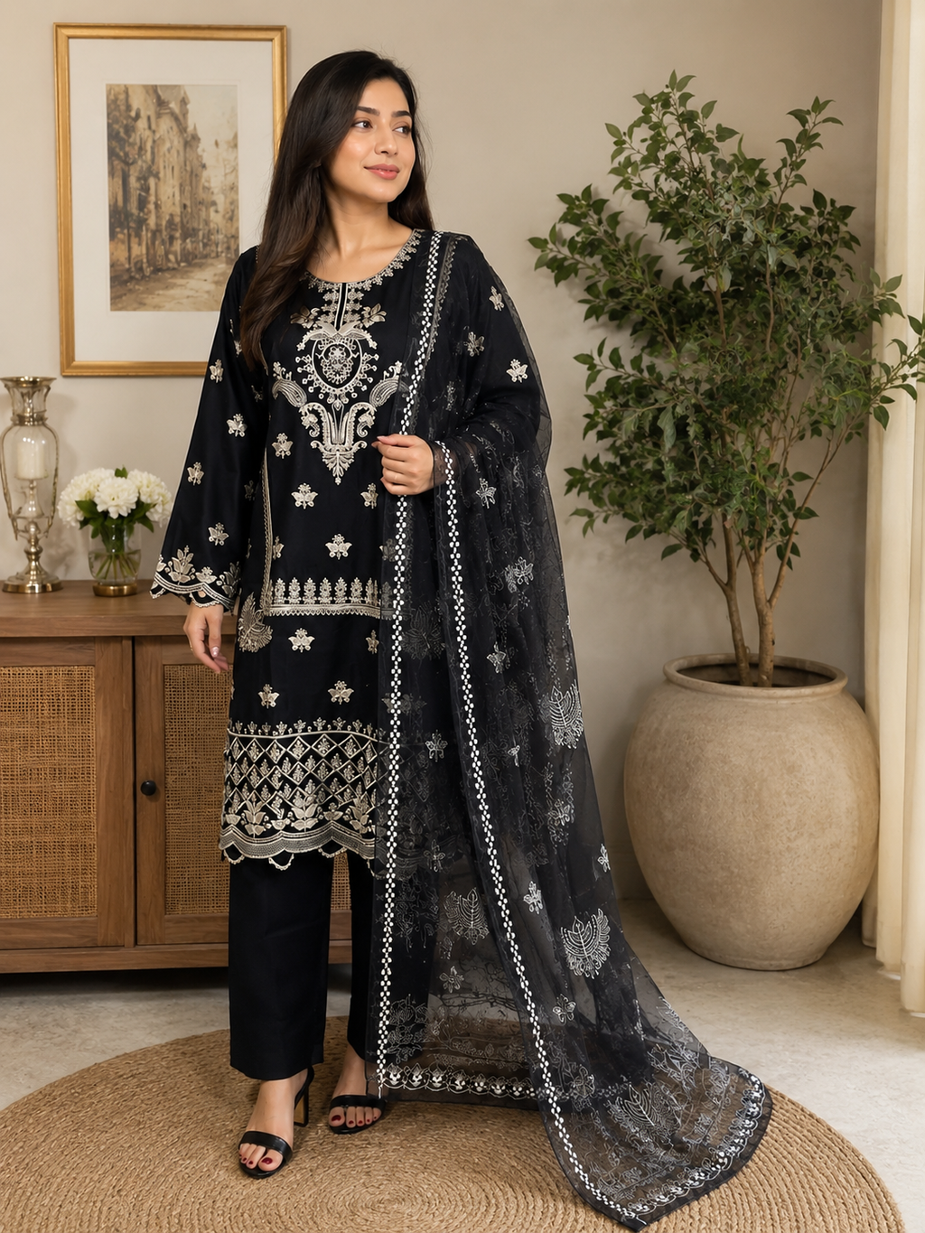 ZAROORI Luxury Black Embroidered 3-Piece Suit – ZR-006 ZAROORI