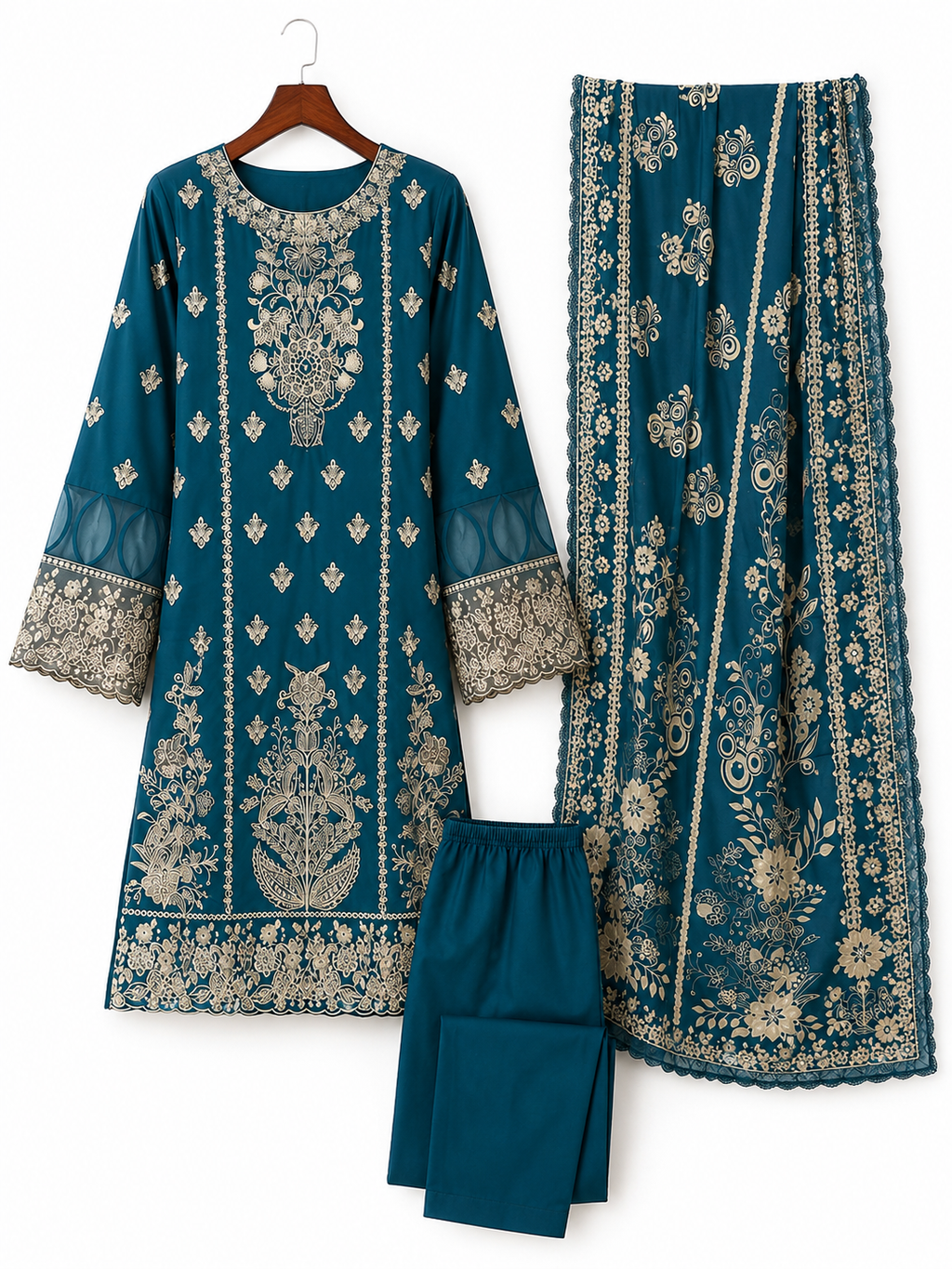 ZAROORI Premium Cotton 3-Piece Embroidered Suit – ZR-003 ZAROORI