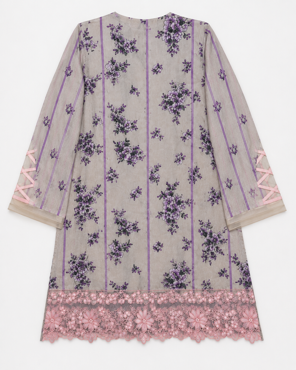 ZAROORI Sand Lilac Cotton Printed Pakistani 3-Piece Suit – Floral Print with Contrast Purple Dupatta | Article No: ZR-847 ZAROORI
