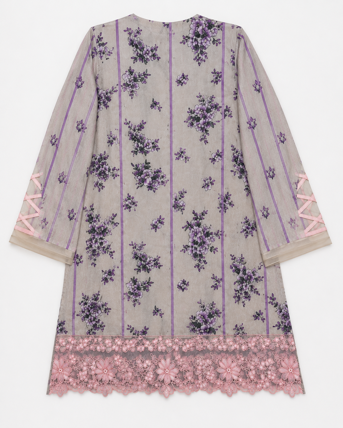 ZAROORI Sand Lilac Cotton Printed Pakistani 3-Piece Suit – Floral Print with Contrast Purple Dupatta | Article No: ZR-847 ZAROORI