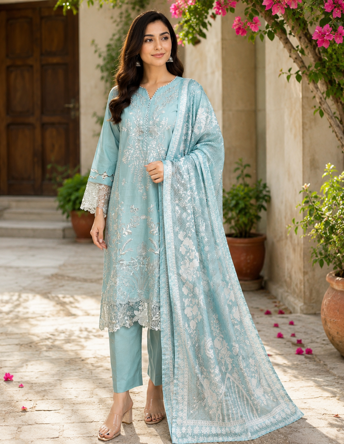 ZAROORI Premium Embroidered Pure Cotton 3-Piece Suit – ZR-008 ZAROORI