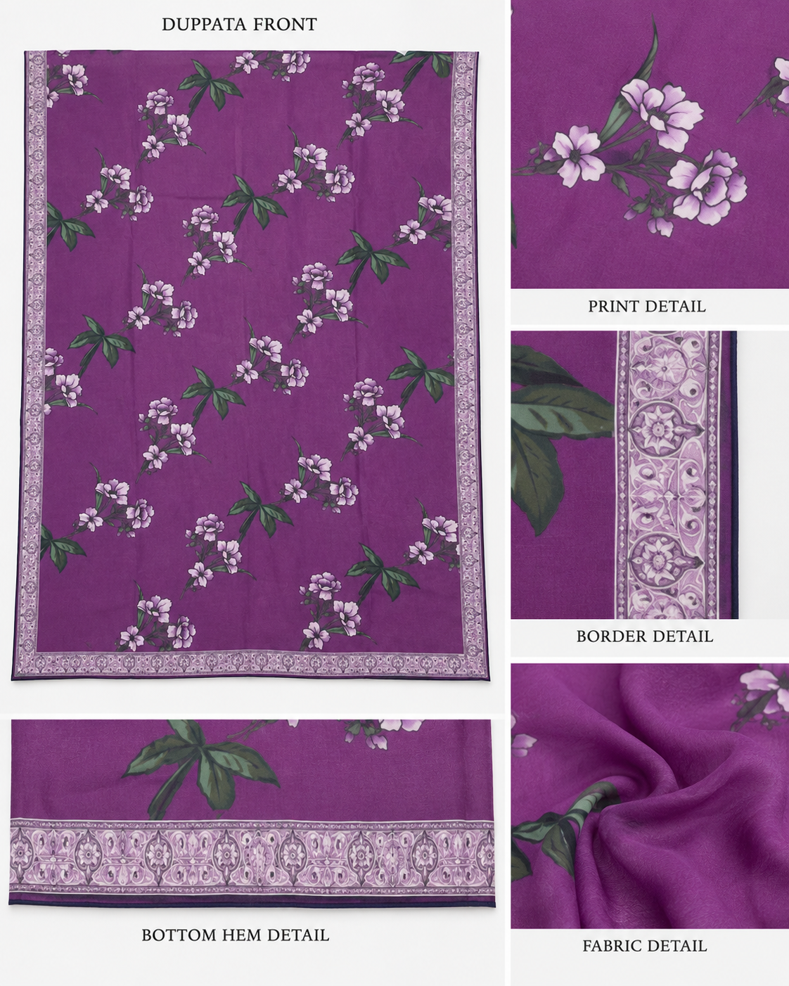 ZAROORI Sand Lilac Cotton Printed Pakistani 3-Piece Suit – Floral Print with Contrast Purple Dupatta | Article No: ZR-847 ZAROORI