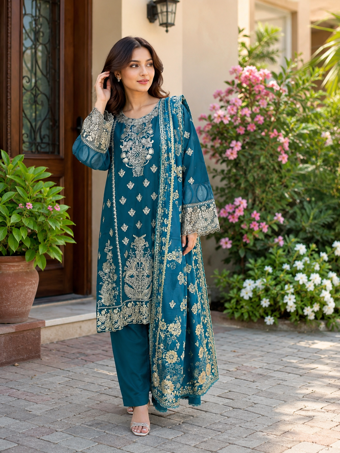 ZAROORI Premium Cotton 3-Piece Embroidered Suit – ZR-003 ZAROORI