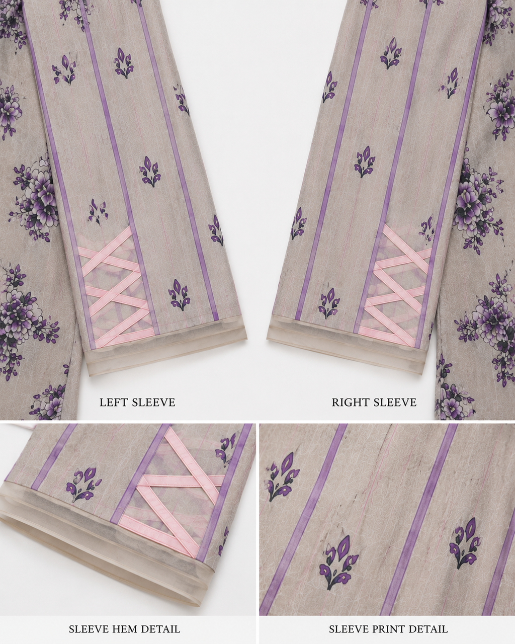 ZAROORI Sand Lilac Cotton Printed Pakistani 3-Piece Suit – Floral Print with Contrast Purple Dupatta | Article No: ZR-847 ZAROORI