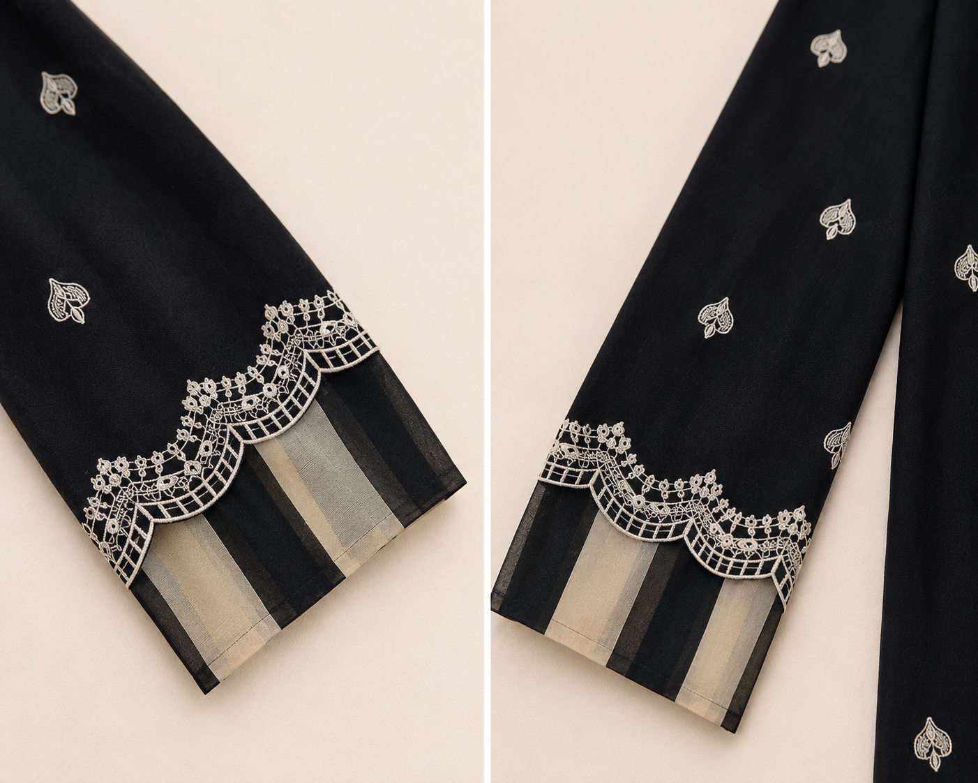 ZAROORI Classic Noir Cotton Embroidered Pakistani 3-Piece Suit – Antique Silver Thread Work with Embroidered Dupatta | Article No: ZR-118 ZAROORI