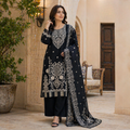 ZAROORI Classic Noir Cotton Embroidered Pakistani 3-Piece Suit – Antique Silver Thread Work with Embroidered Dupatta | Article No: ZR-118 ZAROORI