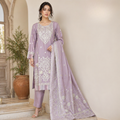 ZAROORI Lilac Mist Cotton Embroidered Pakistani 3-Piece Suit – Ivory Thread Work with Embroidered Dupatta | Article No: ZR-218 ZAROORI